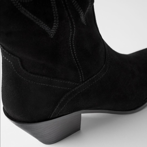 Zara Shoes Zara Split Suede Tall Cowboy Boots Black Color New